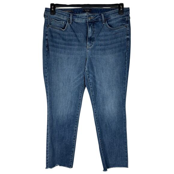 NYDJ SZ 16W Sheri Slim Jeans LiftXTuck Stretch Hi-Rise Zip-Fly Frayed Hems Blue - Picture 1 of 11